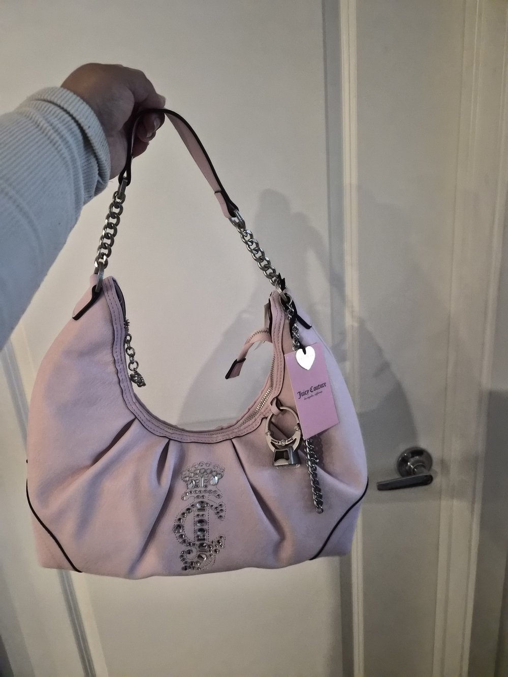 Juicy Couture Pink Rhinestone Logo Hobo Bag - Picture 2 of 6
